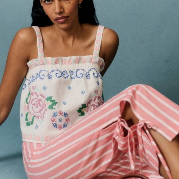 NWT Sezane Alexis Trousers - Sézane X Andion Pink Stripes - Size 4 - Picture 2 of 2